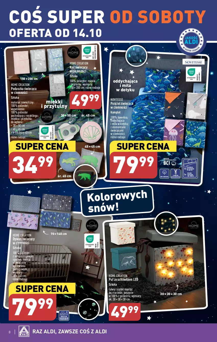 Gazetka promocyjna Aldi - Artykuły przemysłowe i tekstylia - ważna 11.10 do 14.10.2023 - strona 8 - produkty: Dywan, Koc, Poduszka, Pościel, Poszewka, Puf, Wełna