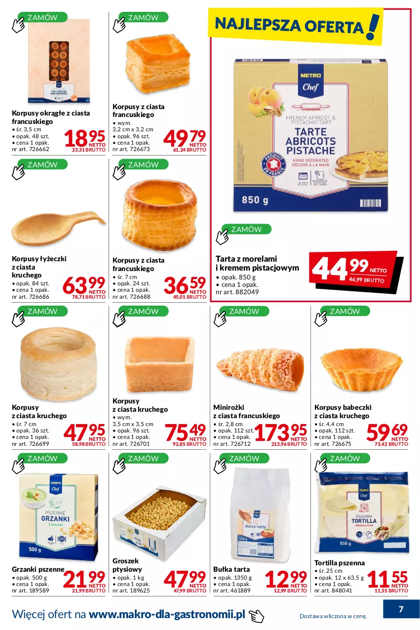 Gazetka promocyjna Makro - [Oferta promocyjna] Dostawy - ważna 23.08 do 19.09.2022 - strona 7 - produkty: Babeczki, Bułka, Bułka tarta, Groszek, Groszek ptysiowy, Korpusy, Morela, Tarta, Tortilla