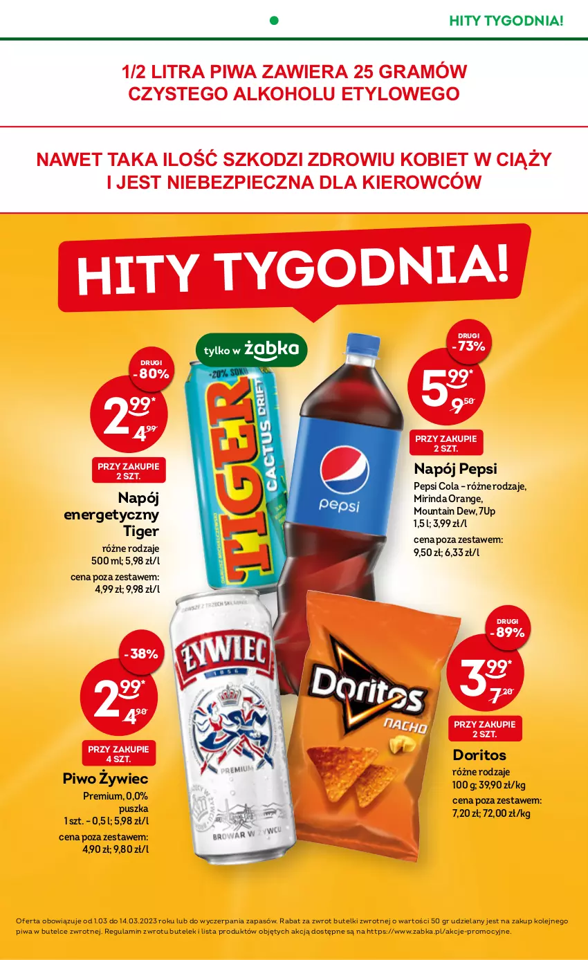 Gazetka promocyjna Żabka - ważna 08.03 do 14.03.2023 - strona 2 - produkty: 7up, Gra, Mirinda, Napój, Napój energetyczny, Olej, Pepsi, Piec, Piwa, Piwo, Tiger