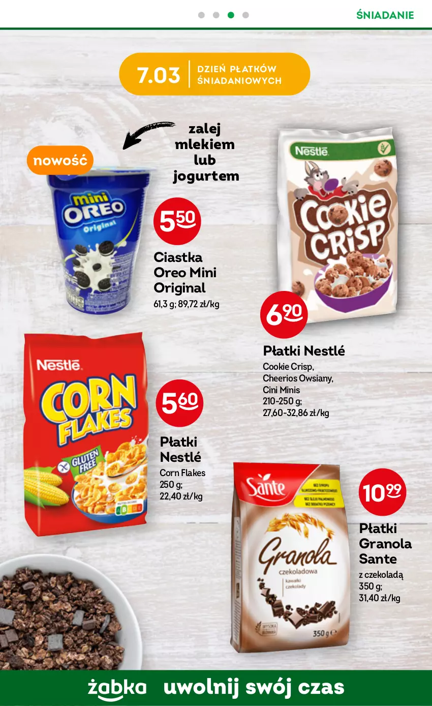 Gazetka promocyjna Żabka - ważna 08.03 do 14.03.2023 - strona 34 - produkty: Cheerios, Ciastka, Cini Minis, Corn flakes, Danio, Gin, Gra, Granola, Jogurt, Nestlé, Oreo, Sante