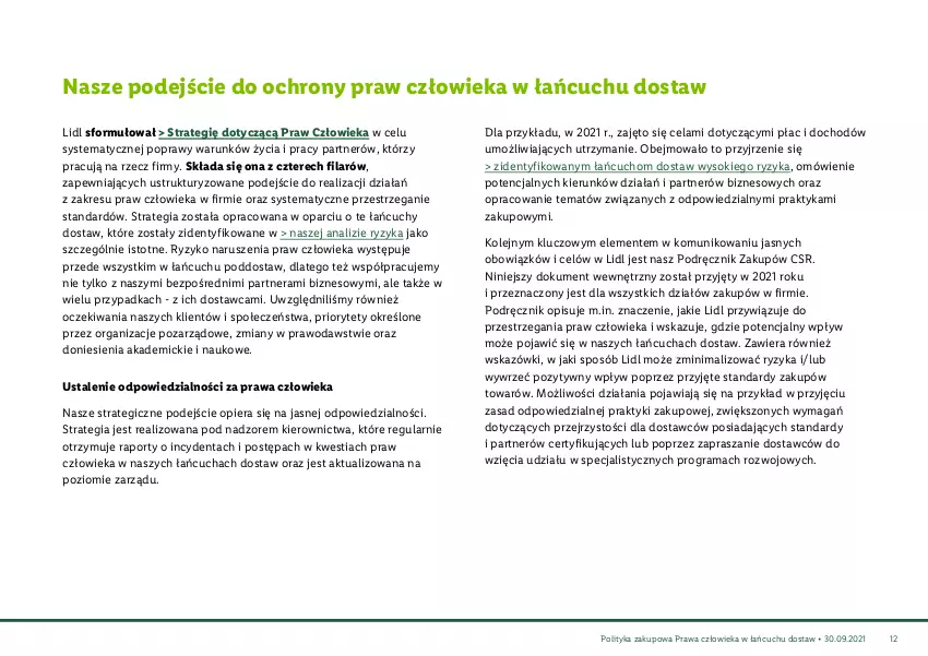 Gazetka promocyjna Lidl - Polityka zakupowa praw człowieka - ważna 27.09.2021 do 29.09.2030 - strona 13 - produkty: Gra, Olej, Por, Rama, Ręcznik, Sok, Woda