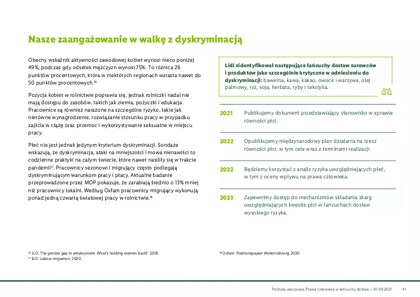 Gazetka promocyjna Lidl - Polityka zakupowa praw człowieka - ważna 27.09.2021 do 29.09.2030 - strona 42 - produkty: Fa, Gra, Herbata, Kakao, Kawa, Mop, Olej, Owoce, Papier, Ryż, Sok, Warzywa, Wełna