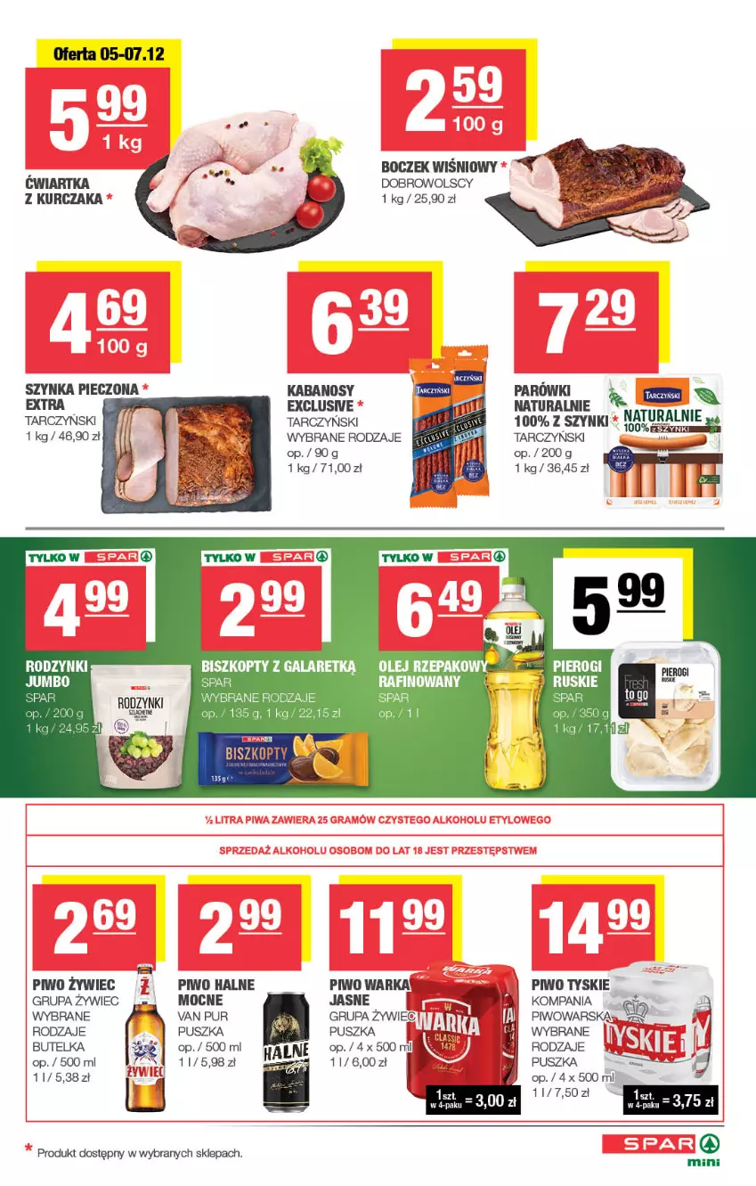 Gazetka promocyjna Spar - Spar-Mini - ważna 01.12 do 11.12.2025 - strona 3 - produkty: Biszkopty, Boczek, Kabanos, Kurczak, Olej, Parówki, Piec, Piwo, Pur, Szynka, Tarczyński, Tyskie, Warka