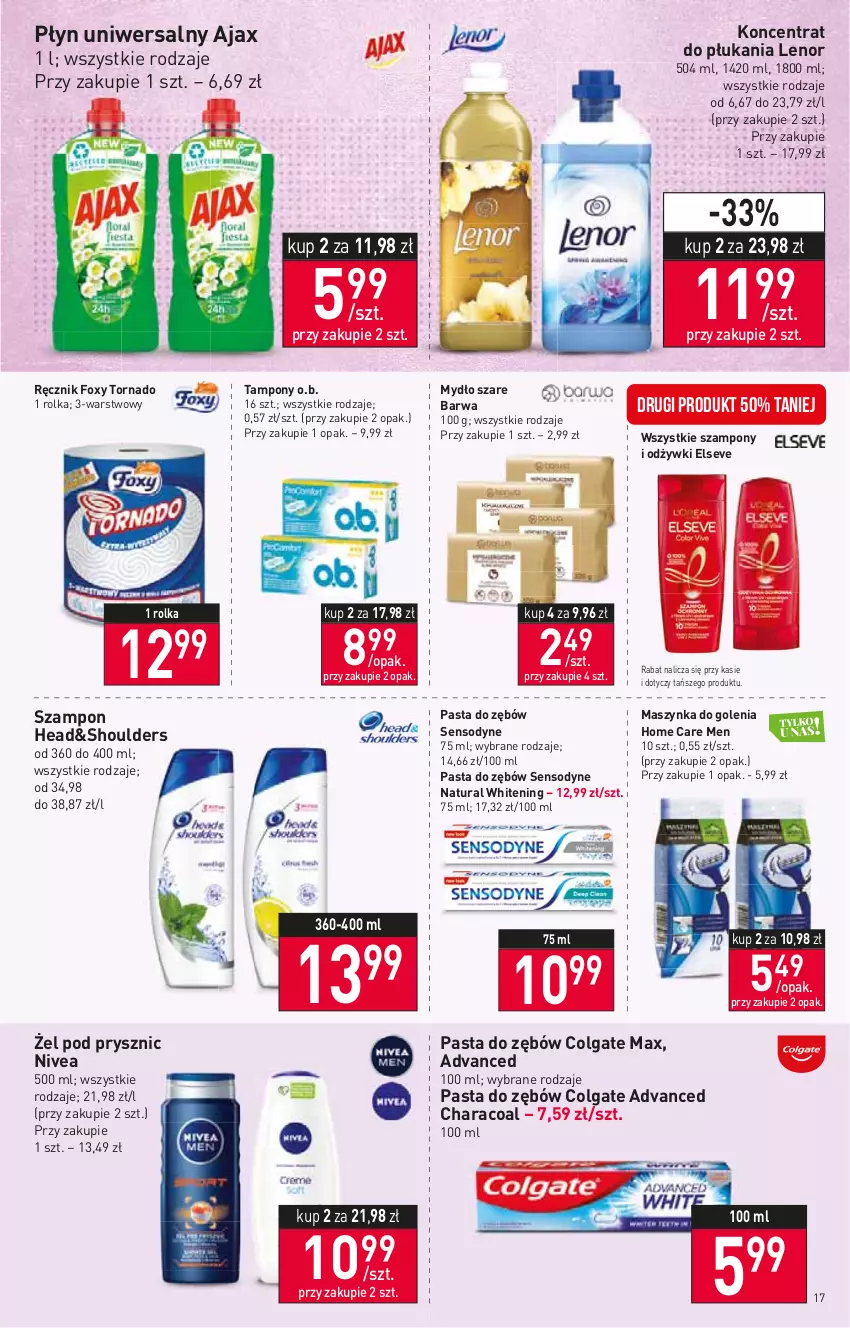 Gazetka promocyjna Stokrotka - Supermarket - ważna 11.08 do 17.08.2022 - strona 17 - produkty: Ajax, Colgate, Elseve, Foxy, Lenor, LG, Maszynka, Maszynka do golenia, Mydło, Nivea, O.B., Pasta do zębów, Ręcznik, Sensodyne, Szampon, Szynka, Tampony