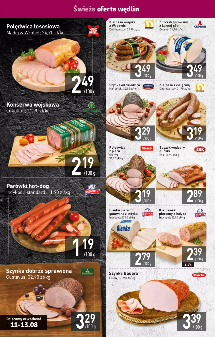 Gazetka promocyjna Stokrotka - Supermarket - ważna 11.08 do 17.08.2022 - strona 4 - produkty: Basia, Bianka, Boczek, Duda, HP, Kiełbasa, Kiełbasa wiejska, Kurczak, Kurczak gotowany, Olewnik, Parówki, Piec, Polędwica, Ser, Sos, Szynka