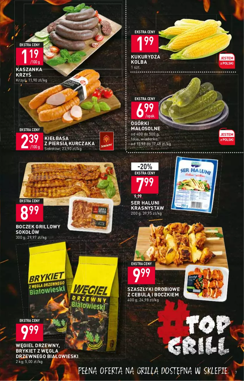 Gazetka promocyjna Stokrotka - Supermarket - ważna 11.08 do 17.08.2022 - strona 7 - produkty: Boczek, Grill, Kasza, Kaszanka, Kiełbasa, Kukurydza, Kurczak, Ser, Sok, Sokołów, Węgiel drzewny