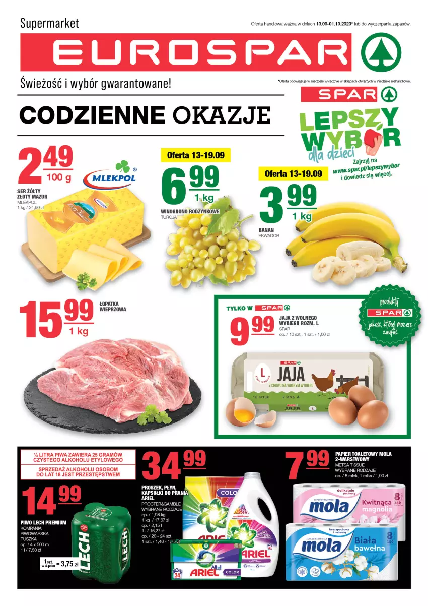 Gazetka promocyjna Spar - EuroSpar - ważna 10.09 do 20.09.2023 - strona 1 - produkty: Dzieci, Lech Premium, Mola, Papier, Papier toaletowy, Piwo, Ser, Złoty Mazur