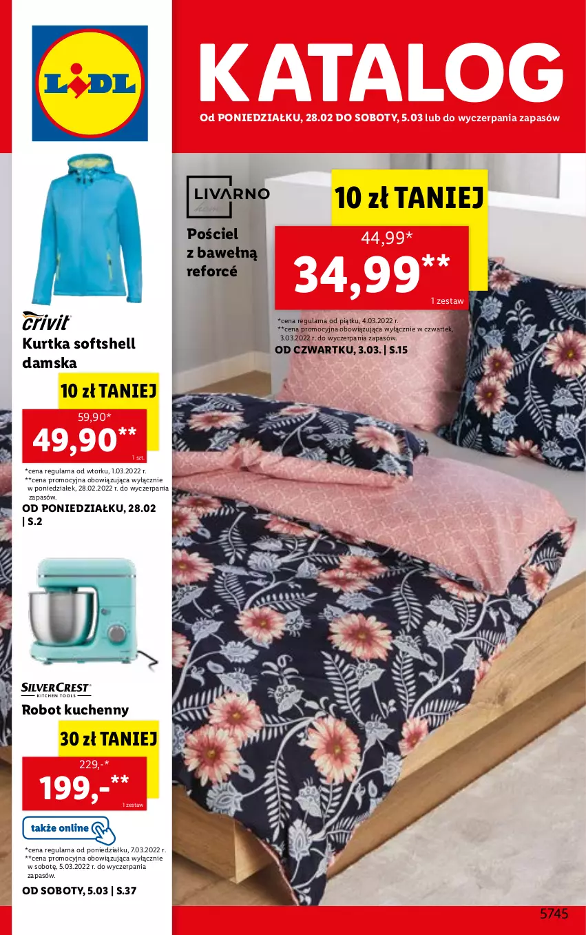 Gazetka promocyjna Lidl - GAZETKA - ważna 28.02 do 05.03.2022 - strona 1 - produkty: Kurtka, Kurtka softshell, Pościel, Robot