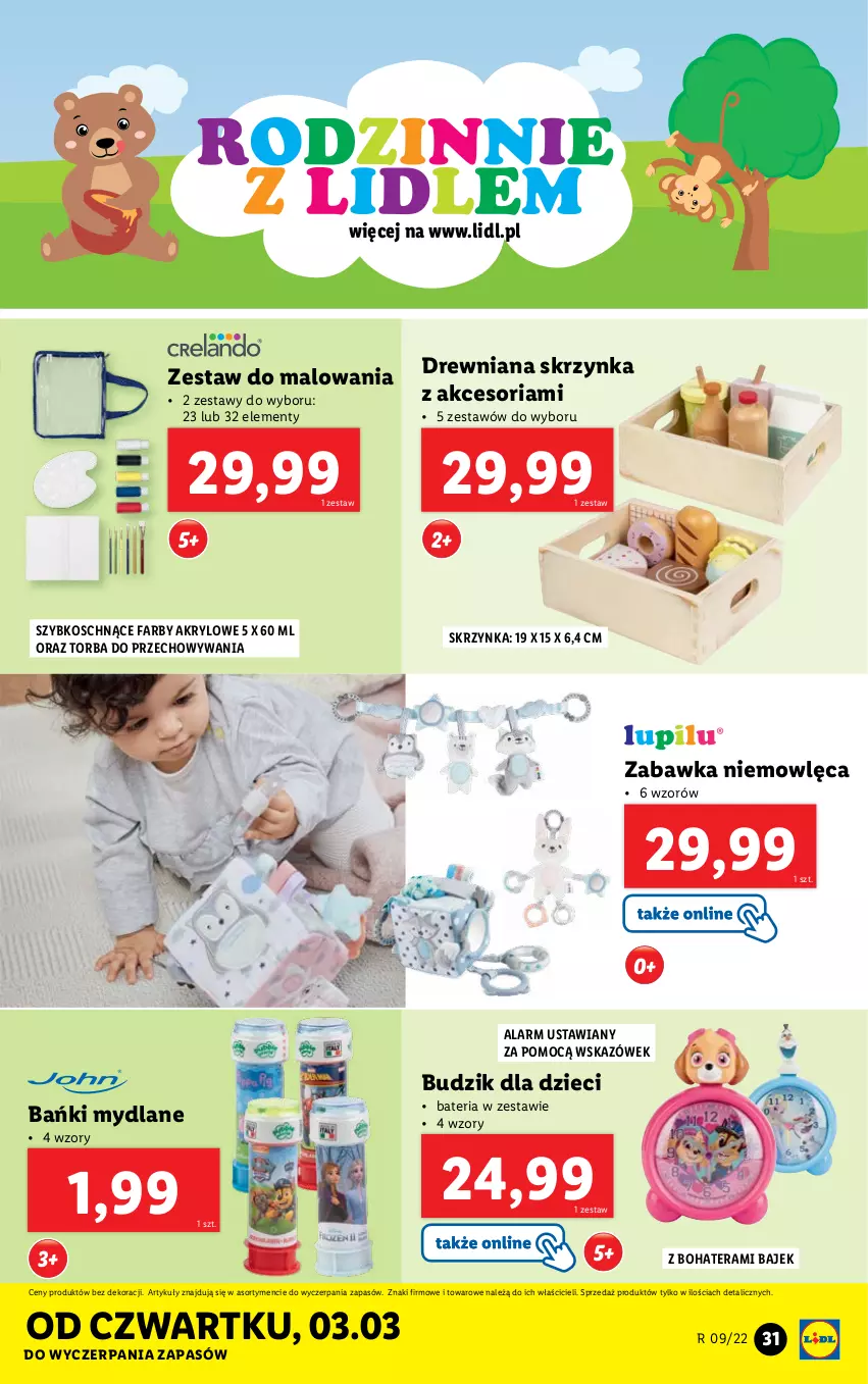 Gazetka promocyjna Lidl - GAZETKA - ważna 28.02 do 05.03.2022 - strona 31 - produkty: Bateria, Budzik, Dzieci, Fa, Tera, Torba, Zabawka, Zestaw do malowania