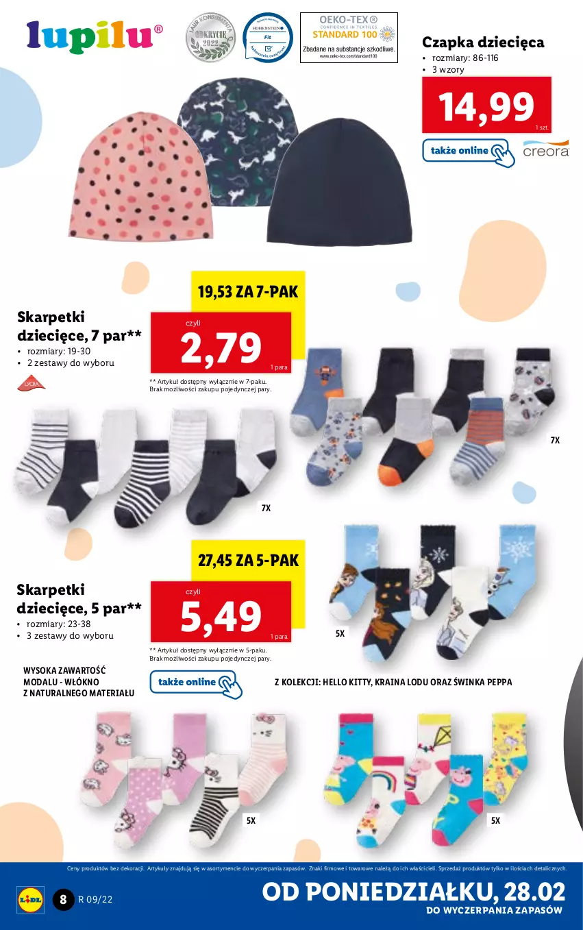 Gazetka promocyjna Lidl - GAZETKA - ważna 28.02 do 05.03.2022 - strona 8 - produkty: Czapka, Dzieci, Inka, Karp, Moda, Skarpetki, Sok