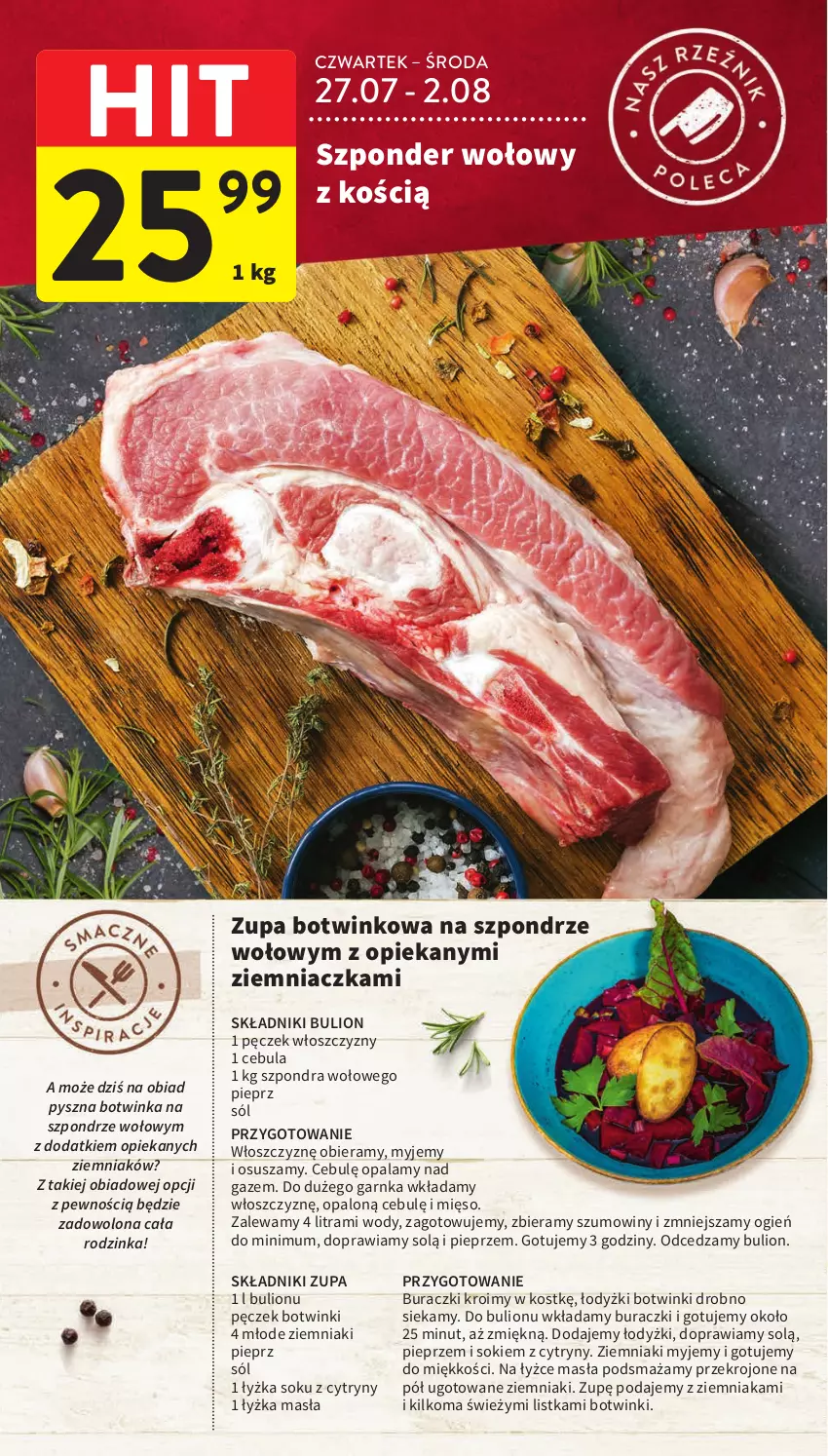 Gazetka promocyjna Intermarche - Gazetka Intermarche - ważna 27.07 do 02.08.2023 - strona 16 - produkty: Bulion, Buraczki, Cebula, Cytryny, Inka, Lion, Mięso, Pieprz, Sok, Sól, Szponder wołowy, Ziemniaki, Zupa