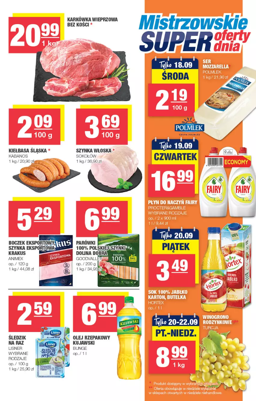 Gazetka promocyjna Spar - Spar-Mini - ważna 08.09 do 18.09.2024 - strona 3 - produkty: Boczek, Kabanos, Karkówka wieprzowa, Kiełbasa, Kiełbasa śląska, Krakus, Kujawski, Lisner, Olej, Olej rzepakowy, POLMLEK, Por, Sok, Sokołów, Sport, Szynka