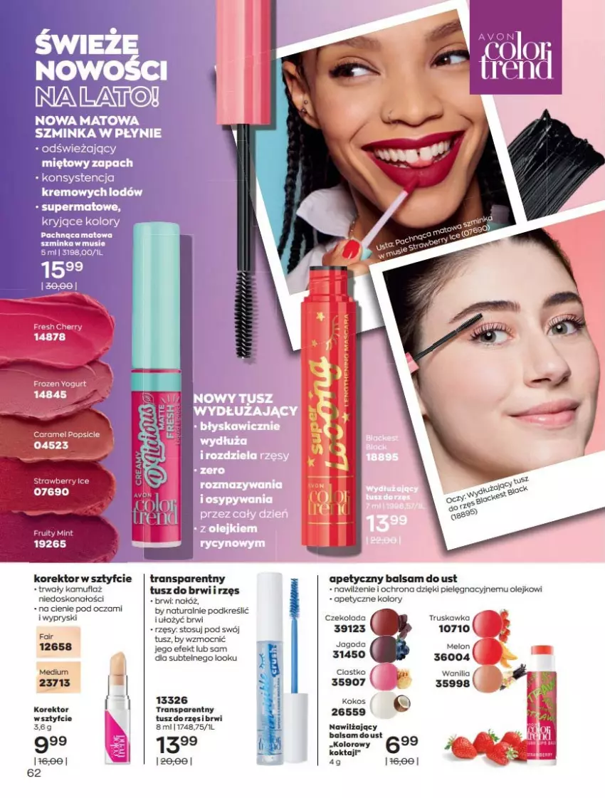 Gazetka promocyjna Avon - Lipiec - ważna 01.07 do 31.07.2021 - strona 62 - produkty: Balsam do ust, Czekolada, Fa, Kokos, Melon, Tran, Tusz