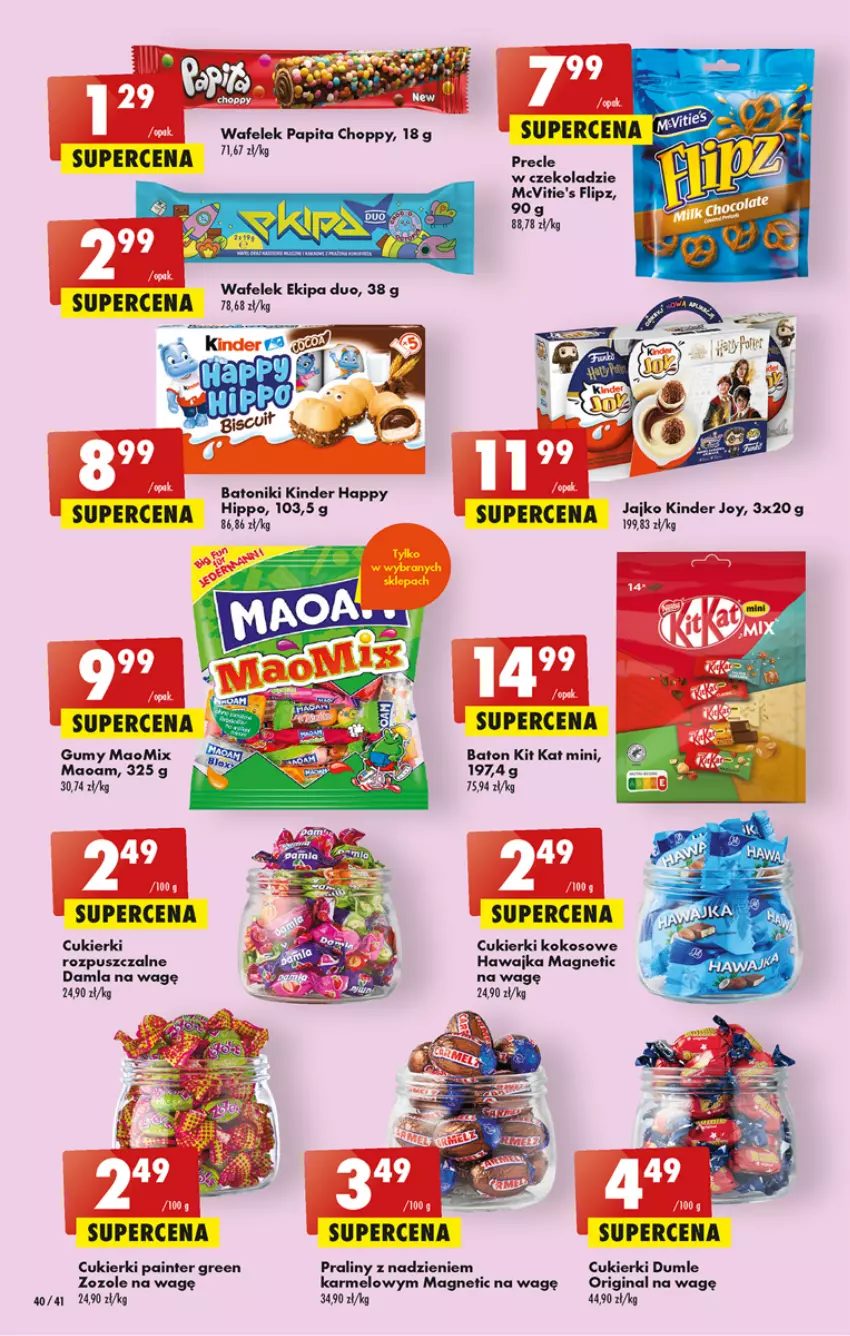 Gazetka promocyjna Biedronka - Od czwartku - ważna 13.07 do 19.07.2023 - strona 40 - produkty: Baton, Cukier, Cukierki, Gin, Kinder, Kit Kat, Kokos, Praliny, Precle, Tonik, Wafelek