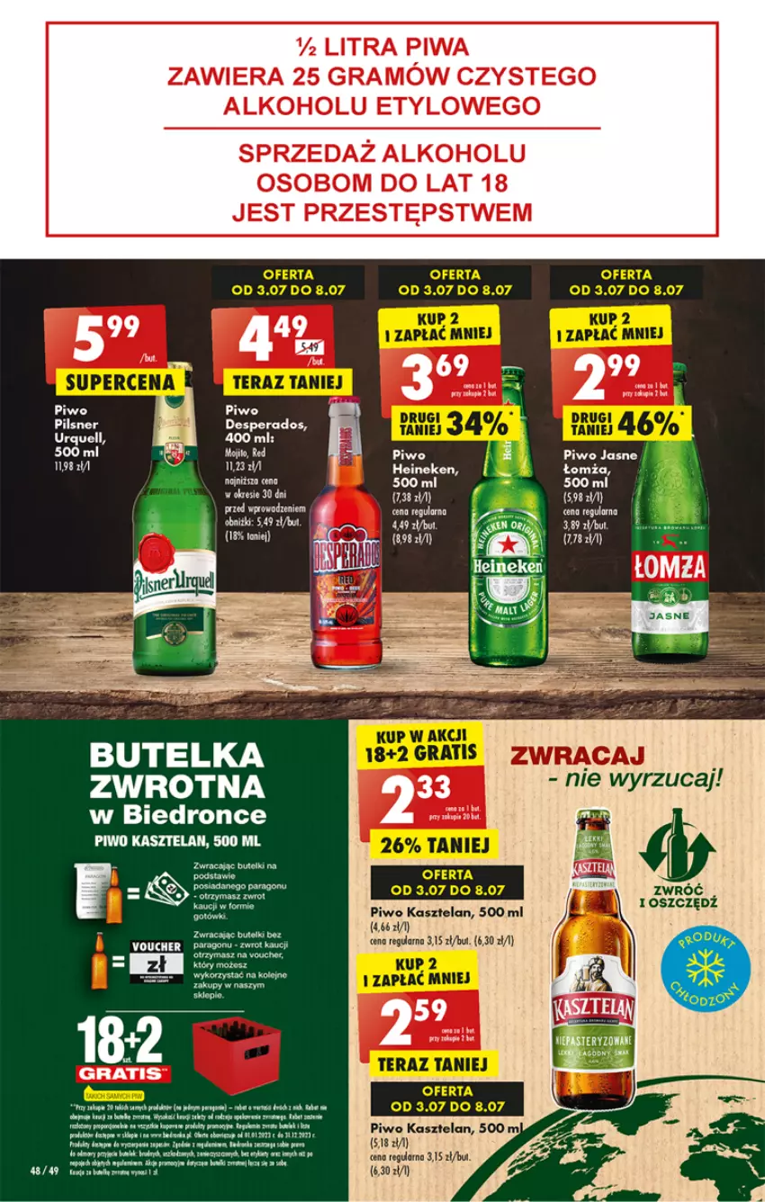 Gazetka promocyjna Biedronka - Od czwartku - ważna 13.07 do 19.07.2023 - strona 48 - produkty: Desperados, Dron, Gra, Kasztelan, Olej, Piwa, Piwo, Piwo jasne, Rosie