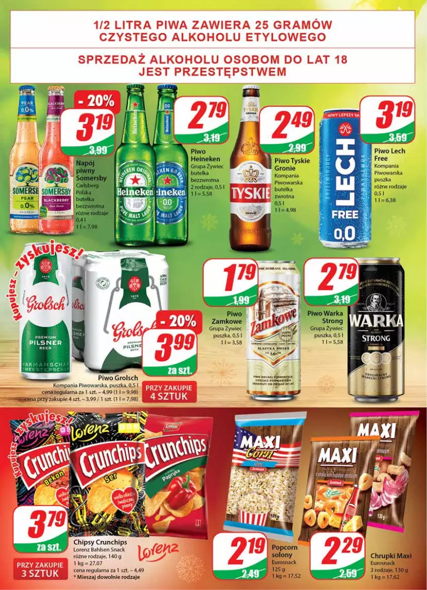 Gazetka promocyjna Dino - Gazetka - ważna 01.12 do 07.12.2021 - strona 16 - produkty: Chipsy, Chrupki, Crunchips, Heineken, Lorenz, Piwo