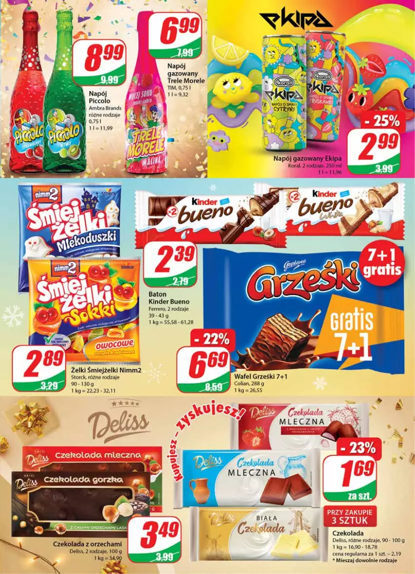 Gazetka promocyjna Dino - Gazetka - ważna 01.12 do 07.12.2021 - strona 3 - produkty: Baton, Czekolada, Deliss, Ferrero, Grześki, Kinder, Kinder Bueno, Napój, Napój gazowany, Nimm2, Ser