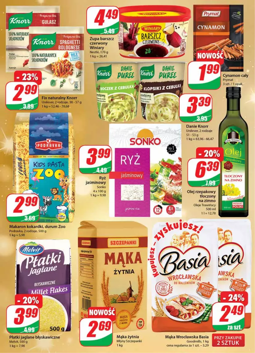 Gazetka promocyjna Dino - Gazetka - ważna 01.12 do 07.12.2021 - strona 8 - produkty: Basia, Knorr, LG, Mąka, Makaron, Olej, Olej rzepakowy, Podravka, Prymat, Rum, Ryż, Sonko, Winiary, Zupa