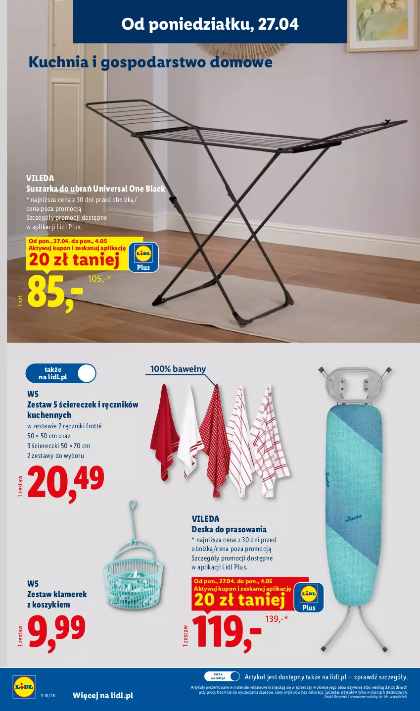 Gazetka promocyjna Lidl - Katalog ważny od 27.04 - ważna 27.04 do 02.05.2026 - strona 18 - produkty: Deska do prasowania, Kosz, Kuchnia, Lack, Ręcznik, Suszarka, Suszarka do ubrań, Vileda