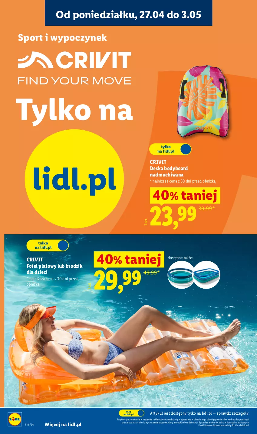 Gazetka promocyjna Lidl - Katalog ważny od 27.04 - ważna 27.04 do 02.05.2026 - strona 30 - produkty: Body, Brodzik, Dzieci, Fotel, Por, Sport