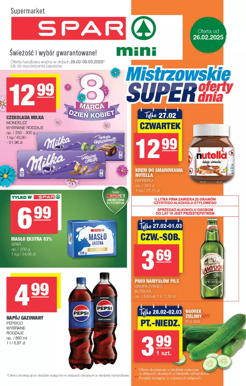 Gazetka promocyjna Spar - Spar-Mini - ważna 23.02 do 05.03.2025 - strona 1 - produkty: Czekolada, Masło, Milka, Pepsi