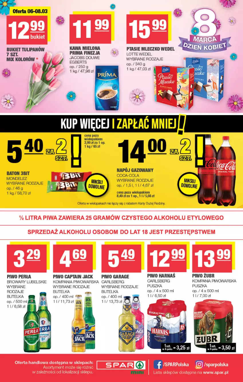 Gazetka promocyjna Spar - Spar-Mini - ważna 23.02 do 05.03.2025 - strona 4 - produkty: Bukiet, Captain Jack, Carlsberg, Jacobs, Kawa, Kawa mielona, Mleczko, Napój, Napój gazowany, Perła, Piwo, Prima, Ptasie mleczko, Tulipan