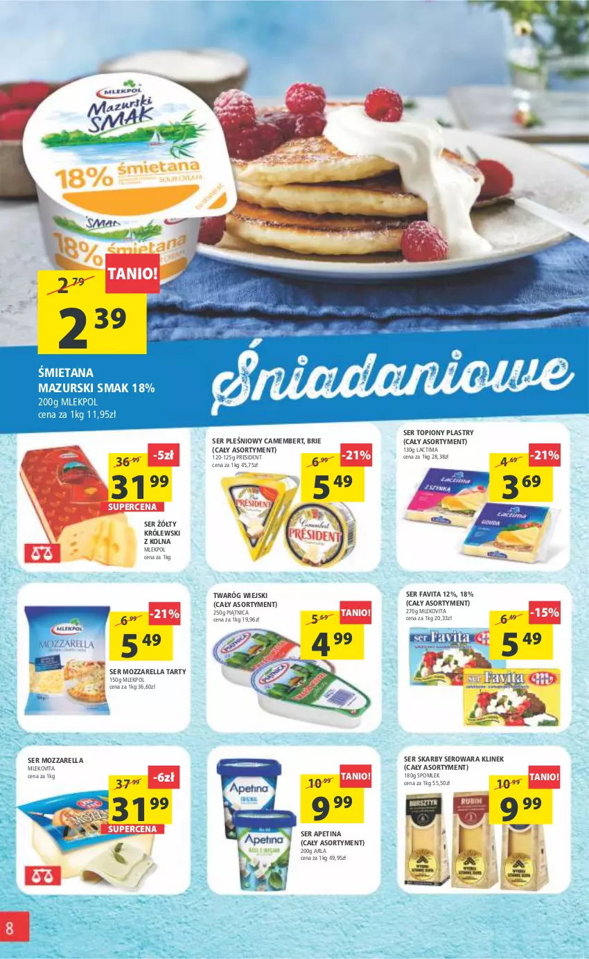 Gazetka promocyjna Arhelan - Gazetka - ważna 18.11 do 27.11.2022 - strona 8 - produkty: Brie, Camembert, Fa, Favita, Królewski, Mleko, Mlekovita, Mozzarella, Piątnica, Ser, Ser pleśniowy, Ser topiony, Top, Twaróg, Vita C