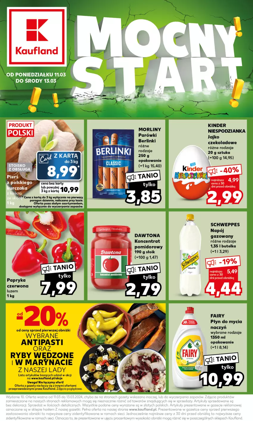 Gazetka promocyjna Kaufland - Kaufland - ważna 11.03 do 13.03.2024 - strona 1 - produkty: Dawtona, Do mycia naczyń, Fa, Fairy, Kinder, Napój, Płyn do mycia, Płyn do mycia naczyń, Por, Schweppes, Waga