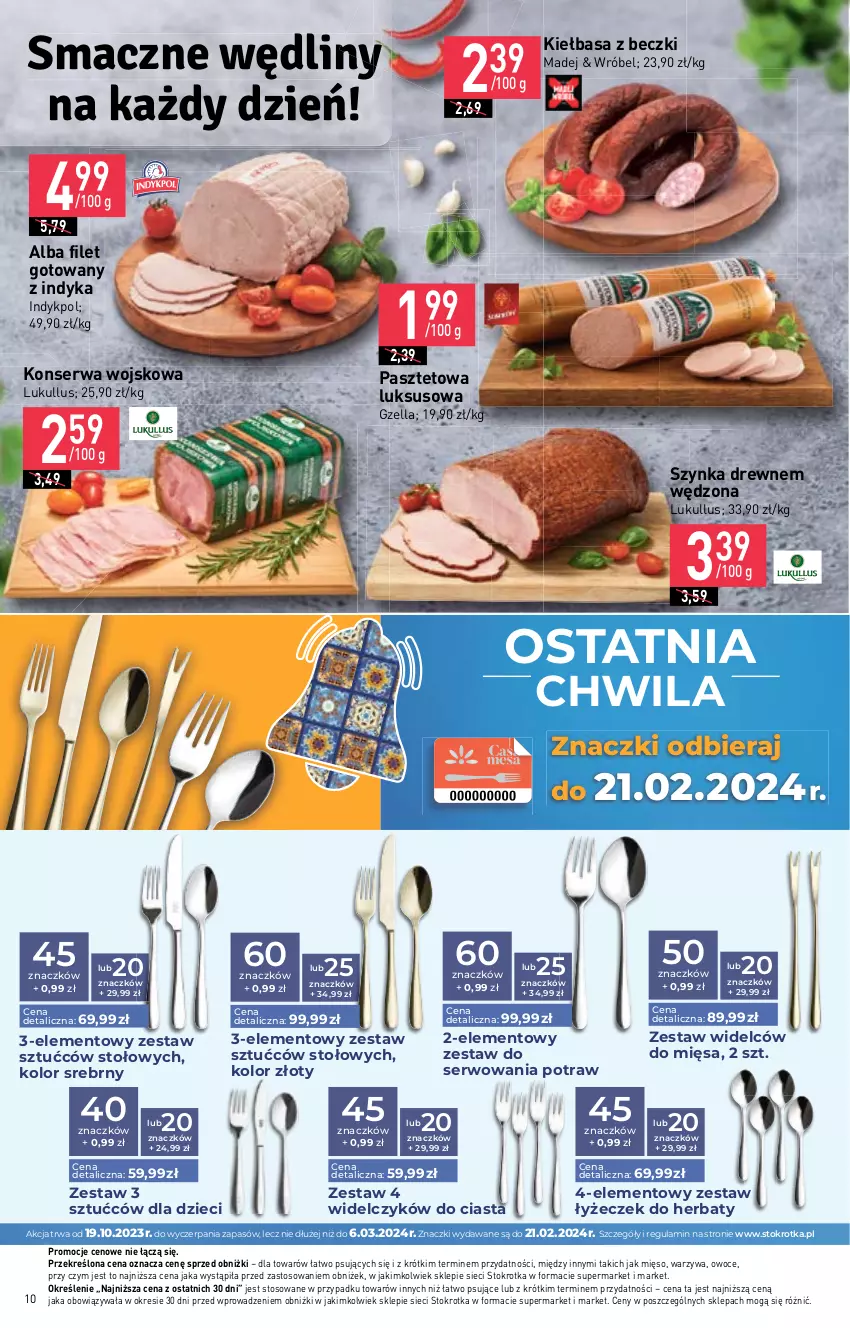 Gazetka promocyjna Stokrotka - Supermarket - ważna 15.02 do 21.02.2024 - strona 10 - produkty: Dzieci, Kiełbasa, Mięso, Owoce, Pasztet, Ser, Szynka, Warzywa, Zestaw sztućców