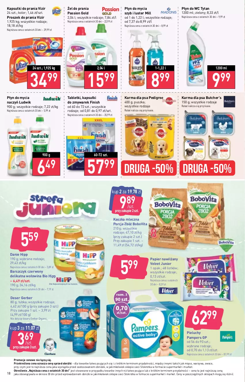 Gazetka promocyjna Stokrotka - Supermarket - ważna 15.02 do 21.02.2024 - strona 19 - produkty: BoboVita, Deser, Do mycia naczyń, Finish, Gerber, HiPP, Kapsułki do prania, Ludwik, Mięso, Owoce, Pampers, Papier, Pedigree, Pieluchy, Płyn do mycia, Płyn do mycia naczyń, Płyn do wc, Por, Proszek do prania, Ser, Tablet, Tytan, Velvet, Vizir, Warzywa, Wołowina