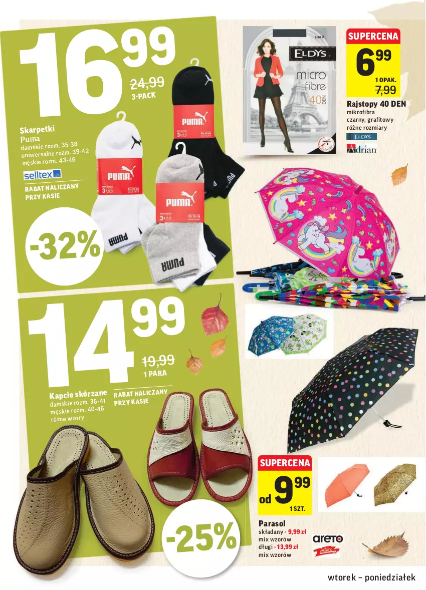 Gazetka promocyjna Intermarche - Gazetka promocyjna - ważna 19.10 do 25.10.2021 - strona 36 - produkty: Gra, Kapcie, Karp, Parasol, Puma, Rajstopy, Top