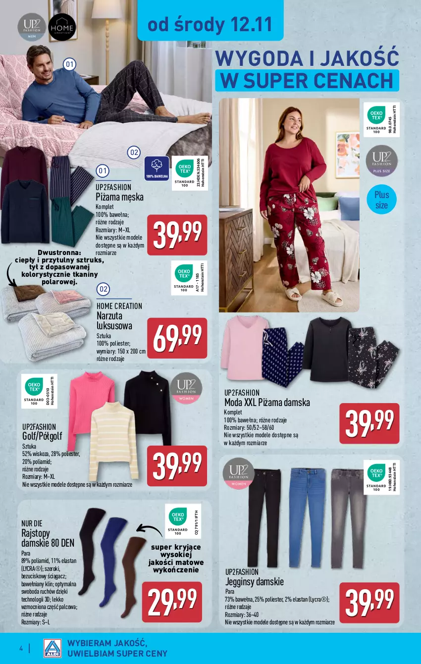Gazetka promocyjna Aldi - Pełna oferta - ważna 12.11 do 15.11.2025 - strona 4 - produkty: Fa, Gin, Moda, Narzuta, Piżama, Rajstopy, Sok, Top, Wełna
