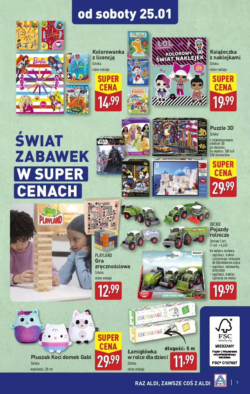 Gazetka promocyjna Aldi - Artykuły przemysłowe i tekstylia - ważna 22.01 do 25.01.2025 - strona 7 - produkty: Dzieci, Gra, Klej, Koc, Kolorowanka, Mleko, Pluszak, Pojazd, Puzzle, Sok, Szyna, Traktor, Warka