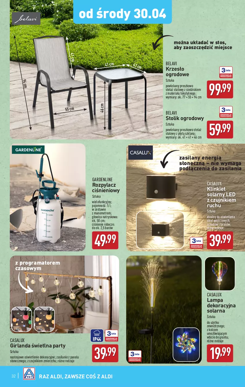 Gazetka promocyjna Aldi - Pełna oferta - ważna 28.04 do 02.05.2025 - strona 32 - produkty: BIC, Girlanda, Gra, Grunt, Krzesło, Krzesło ogrodowe, Lampa, Rama, Silan, Stolik