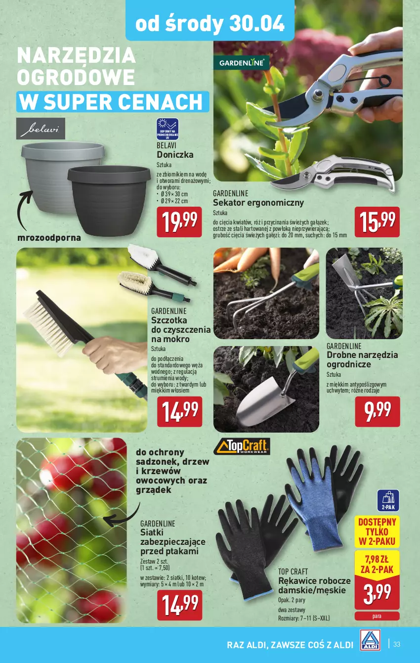Gazetka promocyjna Aldi - Pełna oferta - ważna 28.04 do 02.05.2025 - strona 33 - produkty: Piec, Por, Rękawice, Rękawice robocze, Rum, Sekator, Szczotka, Top