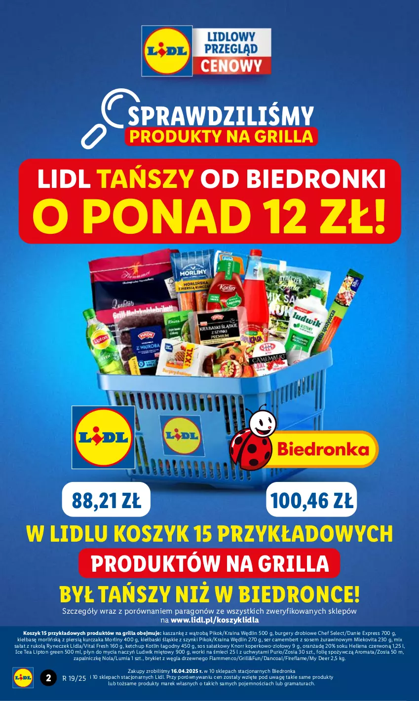 Gazetka promocyjna Lidl - GAZETKA - ważna 05.05 do 07.05.2025 - strona 2 - produkty: Burger, Camembert, Do mycia naczyń, Dron, Gra, Grill, Hellena, Ice tea, Kasza, Ketchup, Kiełbaski śląskie, Knorr, Kosz, Kotlin, Kurczak, Lipton, Ludwik, Mleko, Mlekovita, Morliny, PIKOK, Płyn do mycia, Płyn do mycia naczyń, Por, Pur, Rama, Sałat, Ser, Sok, Sos, Wino, Worki na śmiec, Worki na śmieci