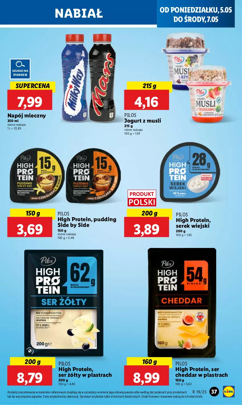Gazetka promocyjna Lidl - GAZETKA - ważna 05.05 do 07.05.2025 - strona 41 - produkty: Cheddar, Jogurt, Mus, Napój, Napój mleczny, Pilos, Pudding, Ser, Serek, Serek wiejski