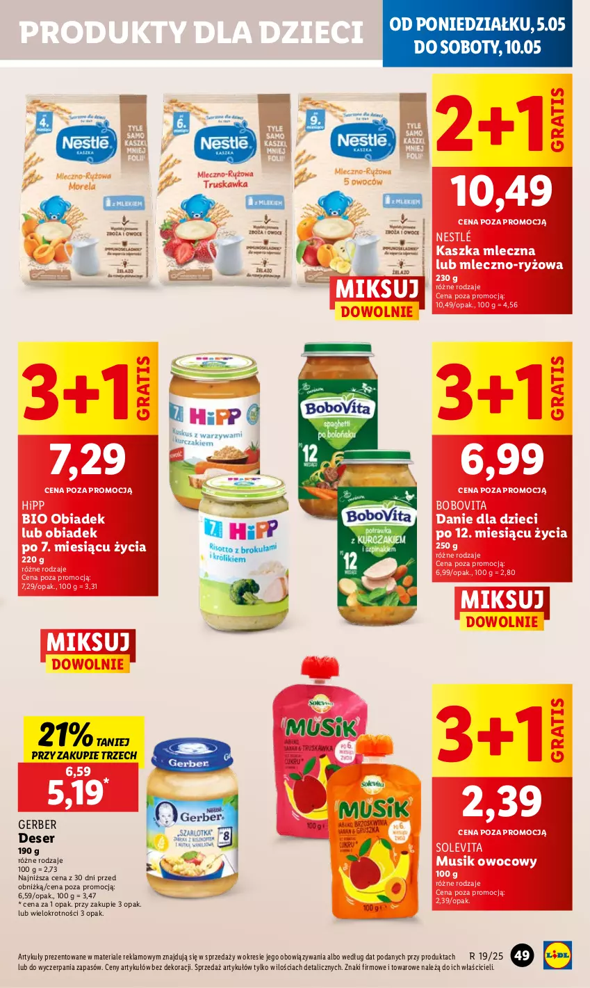 Gazetka promocyjna Lidl - GAZETKA - ważna 05.05 do 07.05.2025 - strona 57 - produkty: BoboVita, Danie dla dzieci, Deser, Dzieci, Gerber, Gra, HiPP, Hipp Bio, Mus, Nestlé, Ryż, Ser
