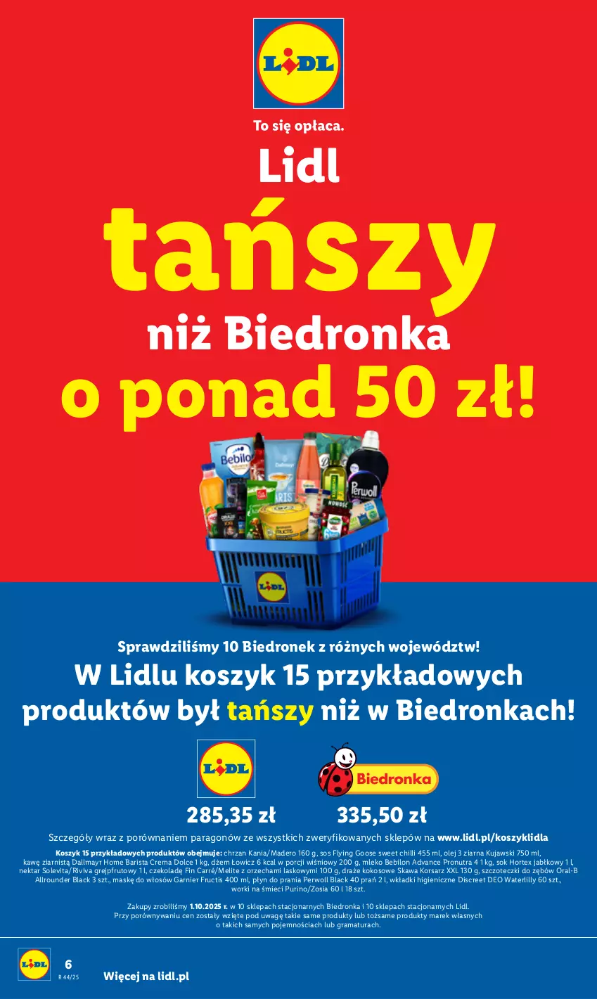 Gazetka promocyjna Lidl - GAZETKA - ważna 27.10 do 31.10.2025 - strona 10 - produkty: BEBILON, Chrzan, Dallmayr, Discreet, Dron, Dżem, Fructis, Garnier, Gra, Grejpfrut, Hortex, Kawa, Kokos, Kosz, Kujawski, Lack, Mleko, Mleko Bebilon, Nektar, Olej, Perwoll, Płyn do prania, Por, Pur, Rama, Sok, Sos, Wkładki, Worki na śmiec, Worki na śmieci