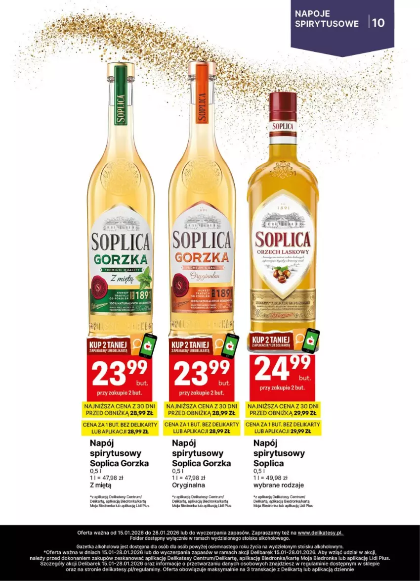Gazetka promocyjna Delikatesy Centrum - Delibarek DC03-DC04 - ważna 15.01 do 28.01.2026 - strona 10 - produkty: Dron, Gin, Napój, Napoje, Rama, Rum, Soplica, Tran