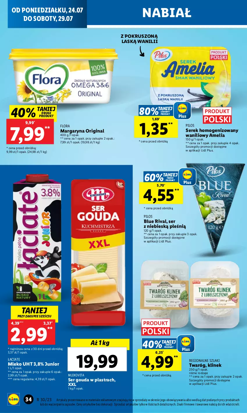 Gazetka promocyjna Lidl - GAZETKA - ważna 24.07 do 29.07.2023 - strona 46 - produkty: Flora, Gin, Gouda, Margaryna, Mleko, Mlekovita, Pilos, Ser, Serek, Serek homogenizowany, Twaróg