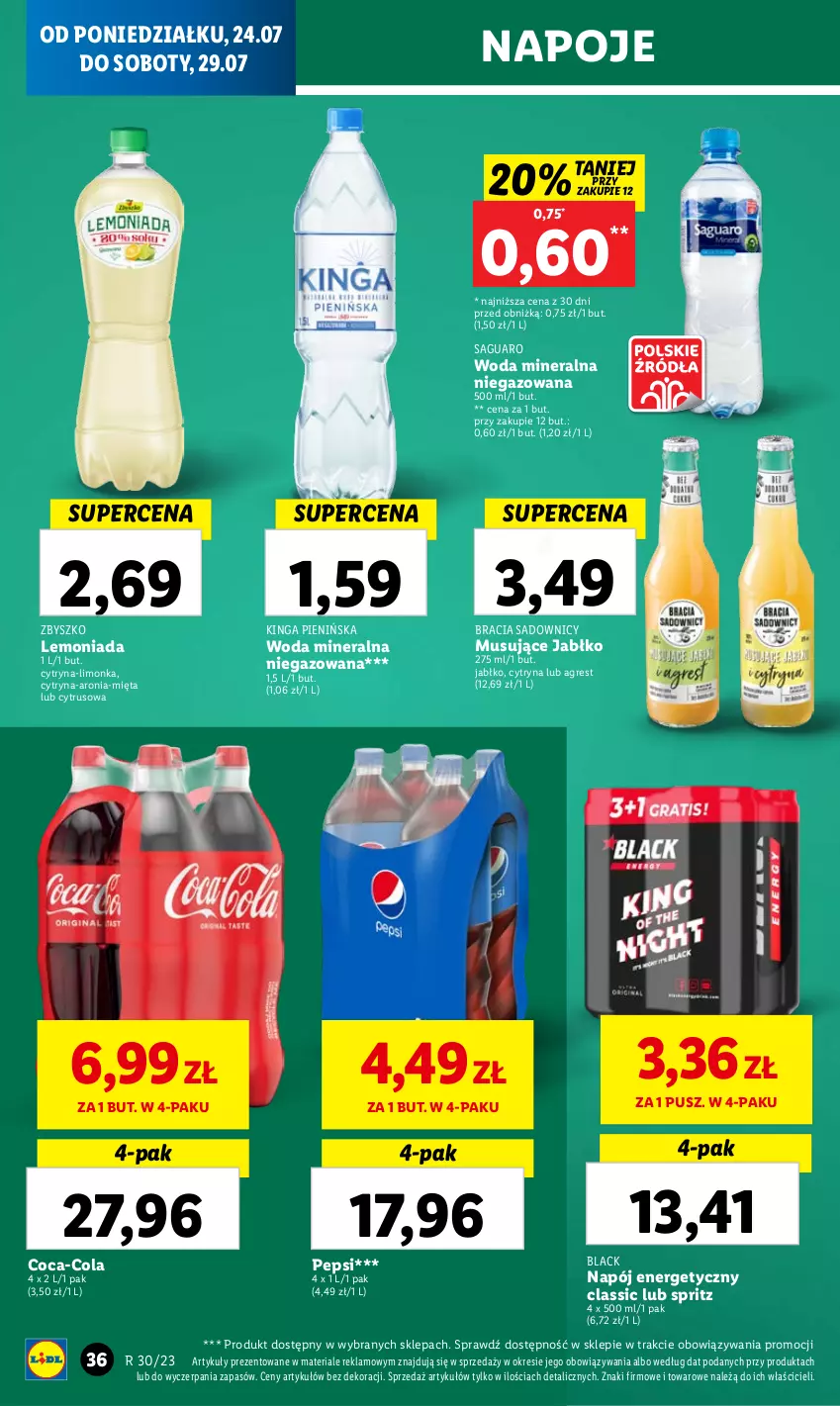 Gazetka promocyjna Lidl - GAZETKA - ważna 24.07 do 29.07.2023 - strona 50 - produkty: Aronia, Coca-Cola, Gres, Lack, Lemoniada, Limonka, Mięta, Mus, Napój, Napój energetyczny, Napoje, Pepsi, Woda, Woda mineralna