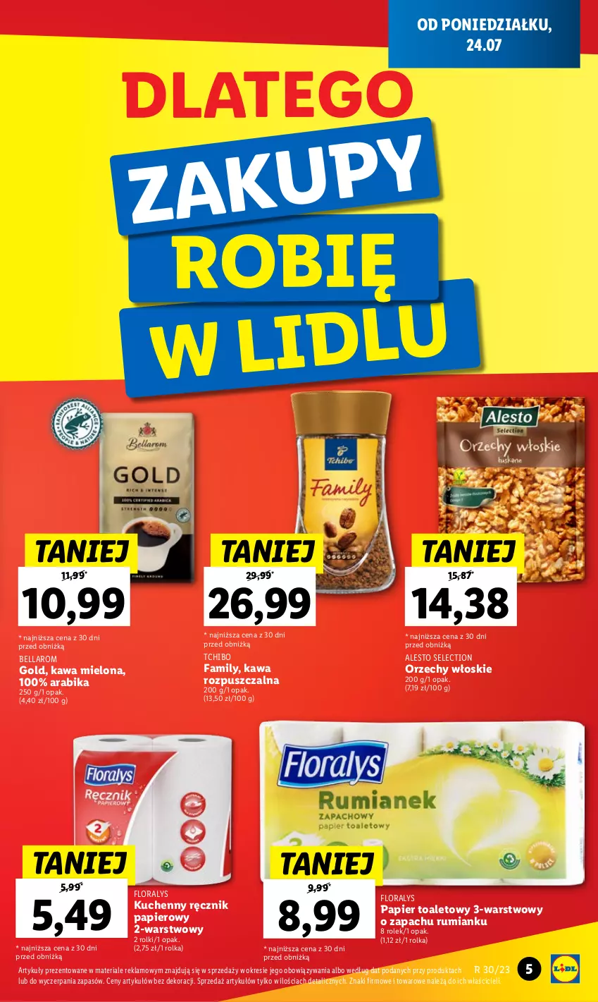 Gazetka promocyjna Lidl - GAZETKA - ważna 24.07 do 29.07.2023 - strona 7 - produkty: Bell, Bella, Fa, Flora, Kawa, Kawa mielona, Kawa rozpuszczalna, Orzechy włoskie, Papier, Papier toaletowy, Ręcznik, Rolki, Rum, Tchibo