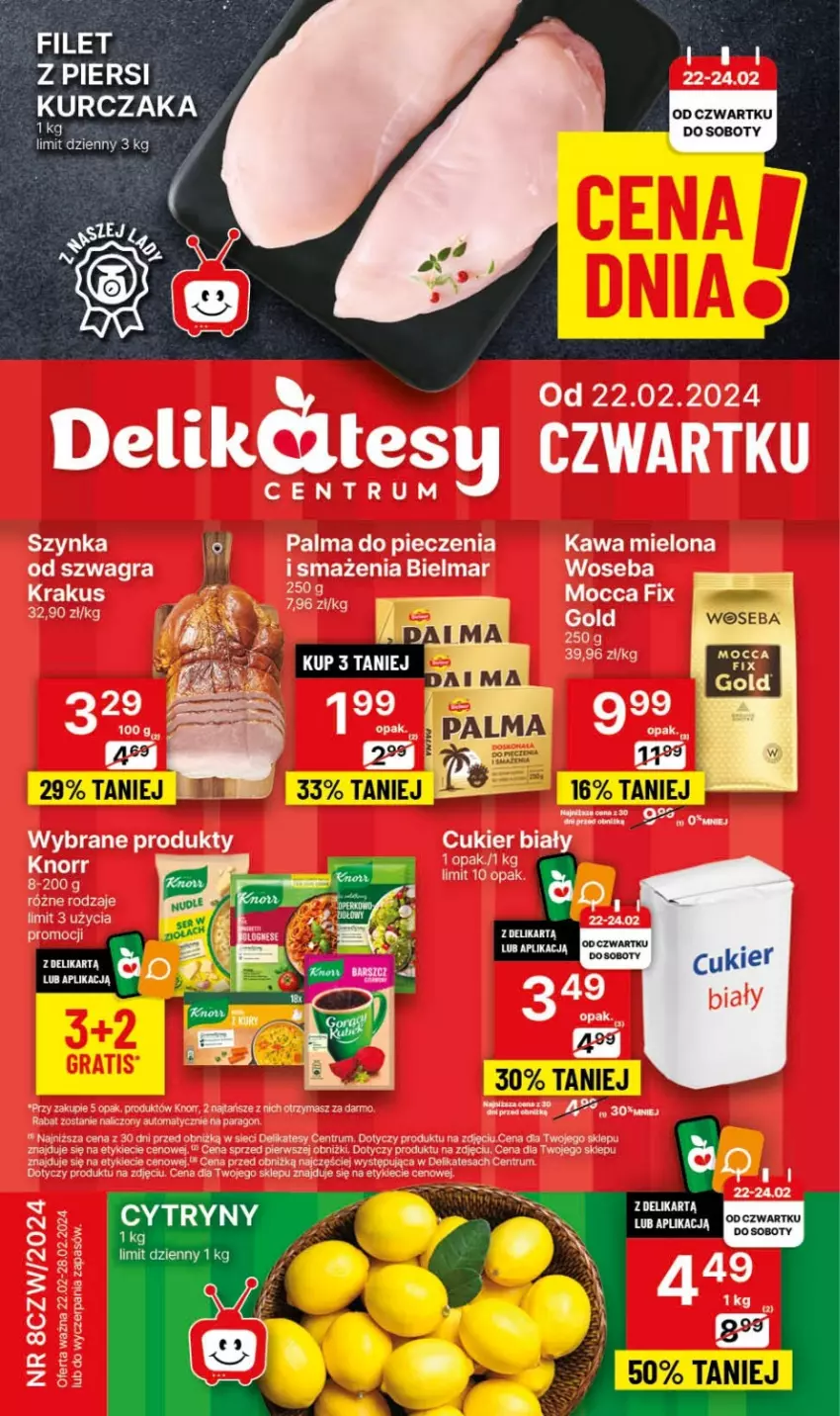 Gazetka promocyjna Delikatesy Centrum - NOWA GAZETKA Delikatesy Centrum od 22 lutego! 22-28.02.2024 - ważna 22.02 do 28.02.2024 - strona 1 - produkty: Cukier, Gra, Kawa, Kawa mielona, Knorr, Palma, Piec, Rum, Szynka, Woseba