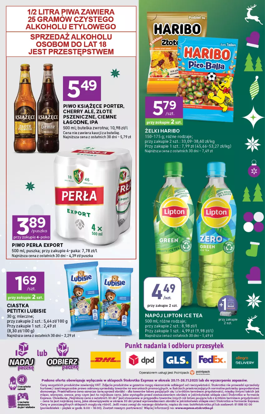 Gazetka promocyjna Stokrotka - Stokrotka Express - ważna 20.11 do 26.11.2025 - strona 6 - produkty: Allegro, Ciastka, Haribo, Ice tea, Książęce, Lipton, Lubisie, Perła, Piwo, Por