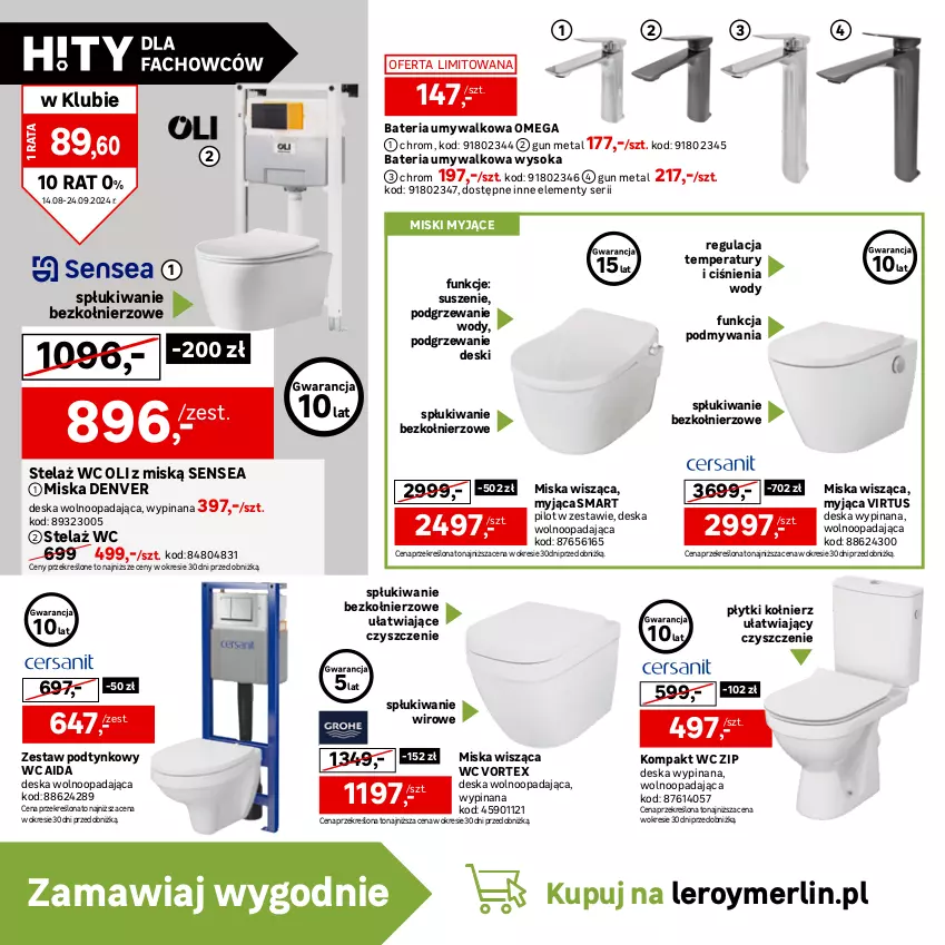 Gazetka promocyjna Leroy Merlin - Gazetka Leroy Merlin - ważna 14.08 do 24.09.2024 - strona 18 - produkty: Bateria, Bateria umywalkowa, Deska wolnoopadająca, Kompakt WC, LG, Miska, Miska wisząca, Mobil, Rura, Ser, Sok, Virtu, Wyrzutnia, Zestaw podtynkowy WC