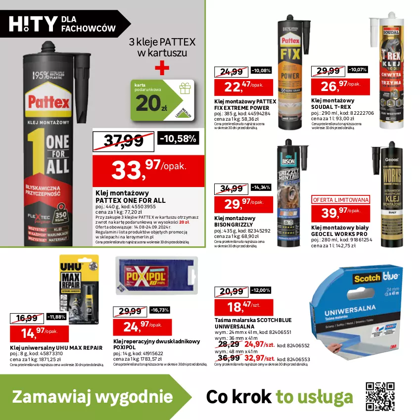 Gazetka promocyjna Leroy Merlin - Gazetka Leroy Merlin - ważna 14.08 do 24.09.2024 - strona 32 - produkty: Danio, Klej, Piana pistoletowa, Pistolet, Por, Silikon sanitarny, Sok, Sport, Telefon, Tran, Tusz, Tytan, UHU, Wałek