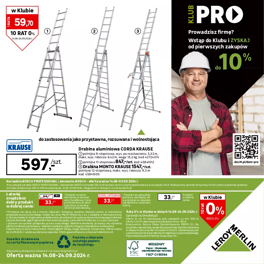 Gazetka promocyjna Leroy Merlin - Gazetka Leroy Merlin - ważna 14.08 do 24.09.2024 - strona 40 - produkty: Bosch, Drabina, Kosz, Papier, Sok, Sprzedawcy, Top, Waga