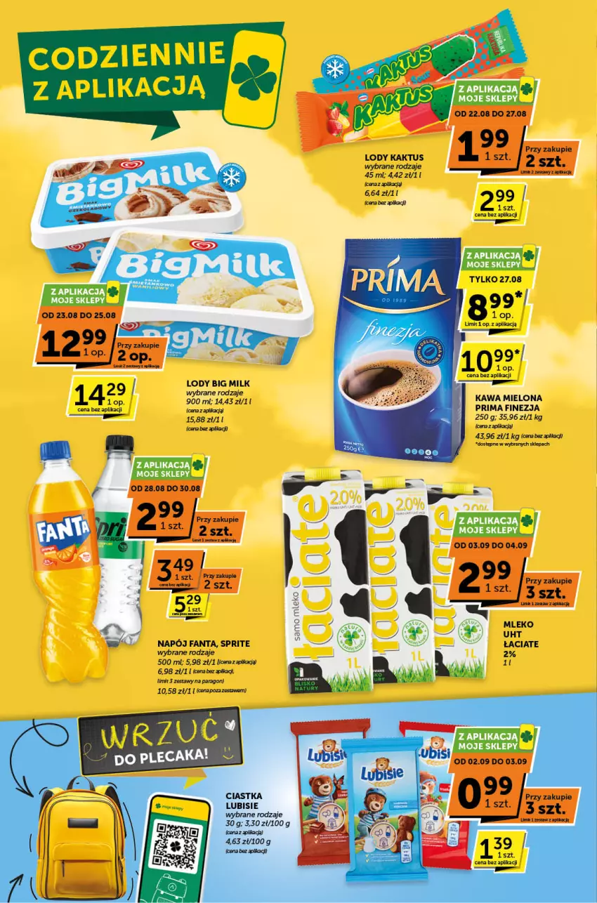 Gazetka promocyjna ABC - ważna 22.08 do 03.09.2024 - strona 2 - produkty: Big Milk, Ciastka, Fa, Fanta, Kaktus, Kawa, Kawa mielona, Lody, Lubisie, Mleko, Napój, Prima, Sprite