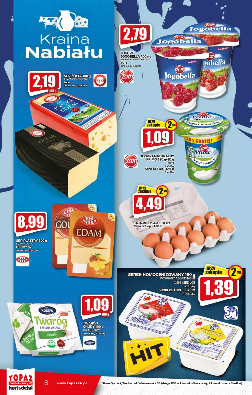 Gazetka promocyjna Topaz - Gazetka - ważna 16.09 do 22.09.2021 - strona 8 - produkty: Bell, Bella, Jaja, Jogobella, Jogurt, Jogurt naturalny, Mleko, Mlekovita, Ser, Serek, Serek homogenizowany, Top, Zott